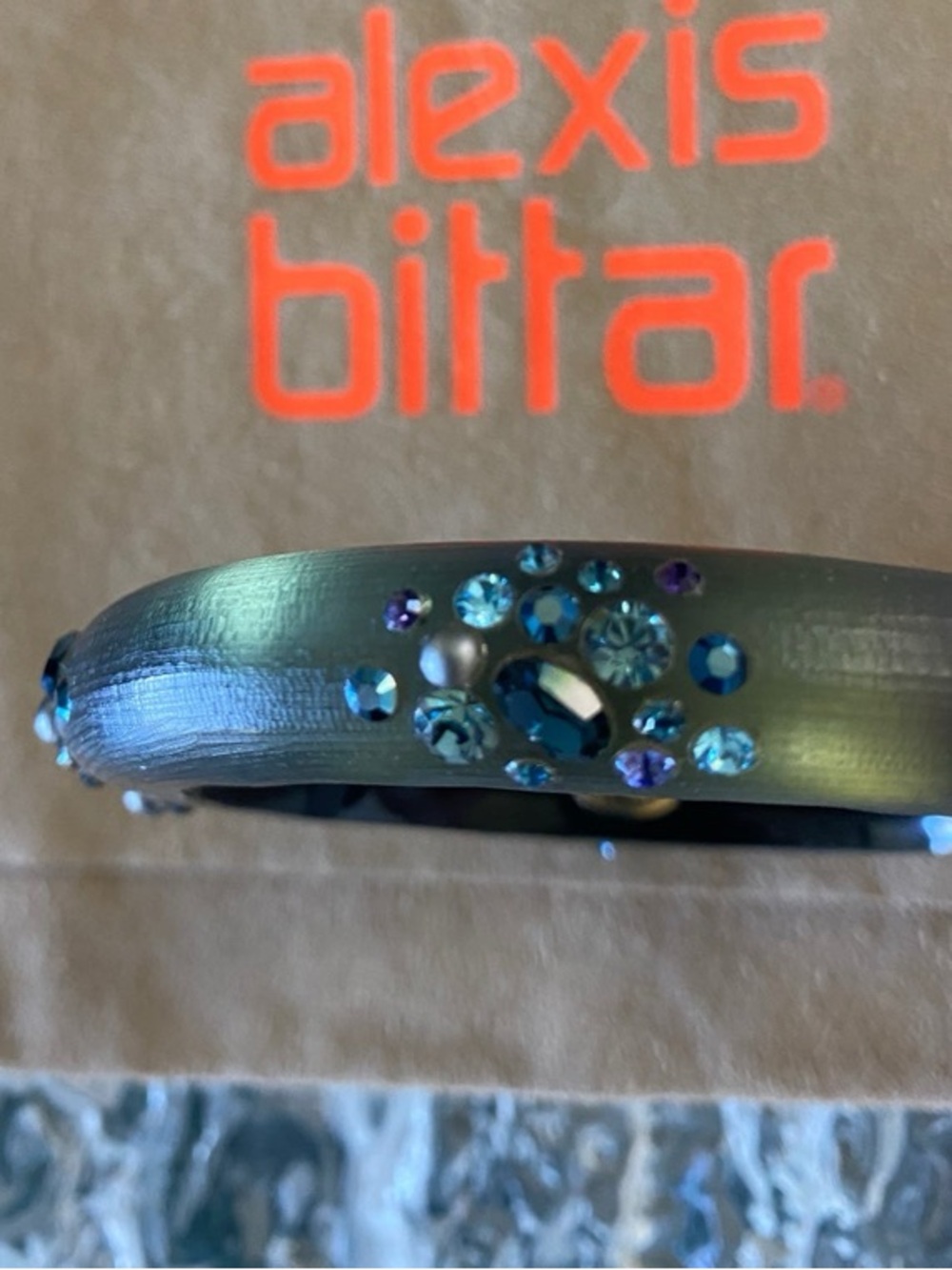 Alexis Bittar Teal and Aqua Jeweled Bangle Hinged Bracelet